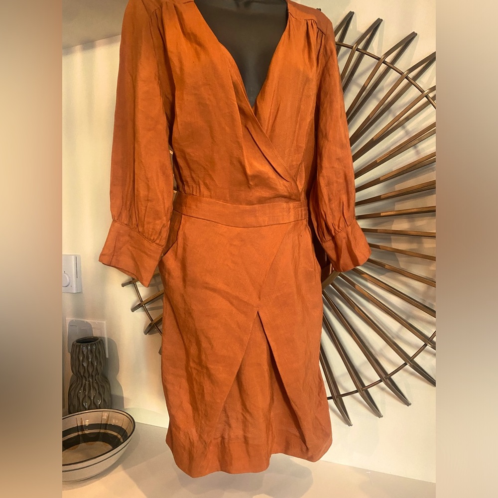 Mango Rust-Orange Midi Wrap Dress